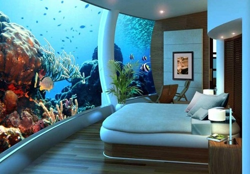 Combination of bed and aquarium.