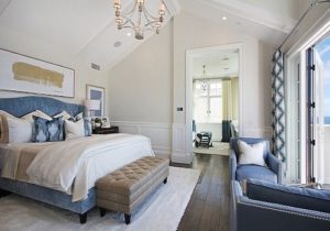 Coastal blue and white color bedroom for summer.