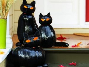 black jack-o-lanterns as cat for halloween day decor