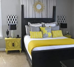 Yellow-grey bedroom design photo by homedecorbuzz