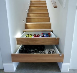 Store shoes in hidden stair drawers