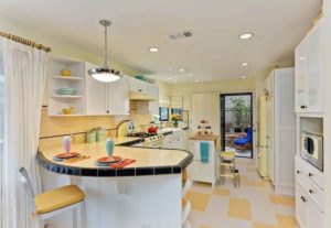 Yellow floors in kitchen interior decoration