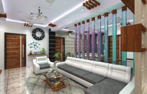 Beautiful living room designed for 3-bhk flat in Kolkata